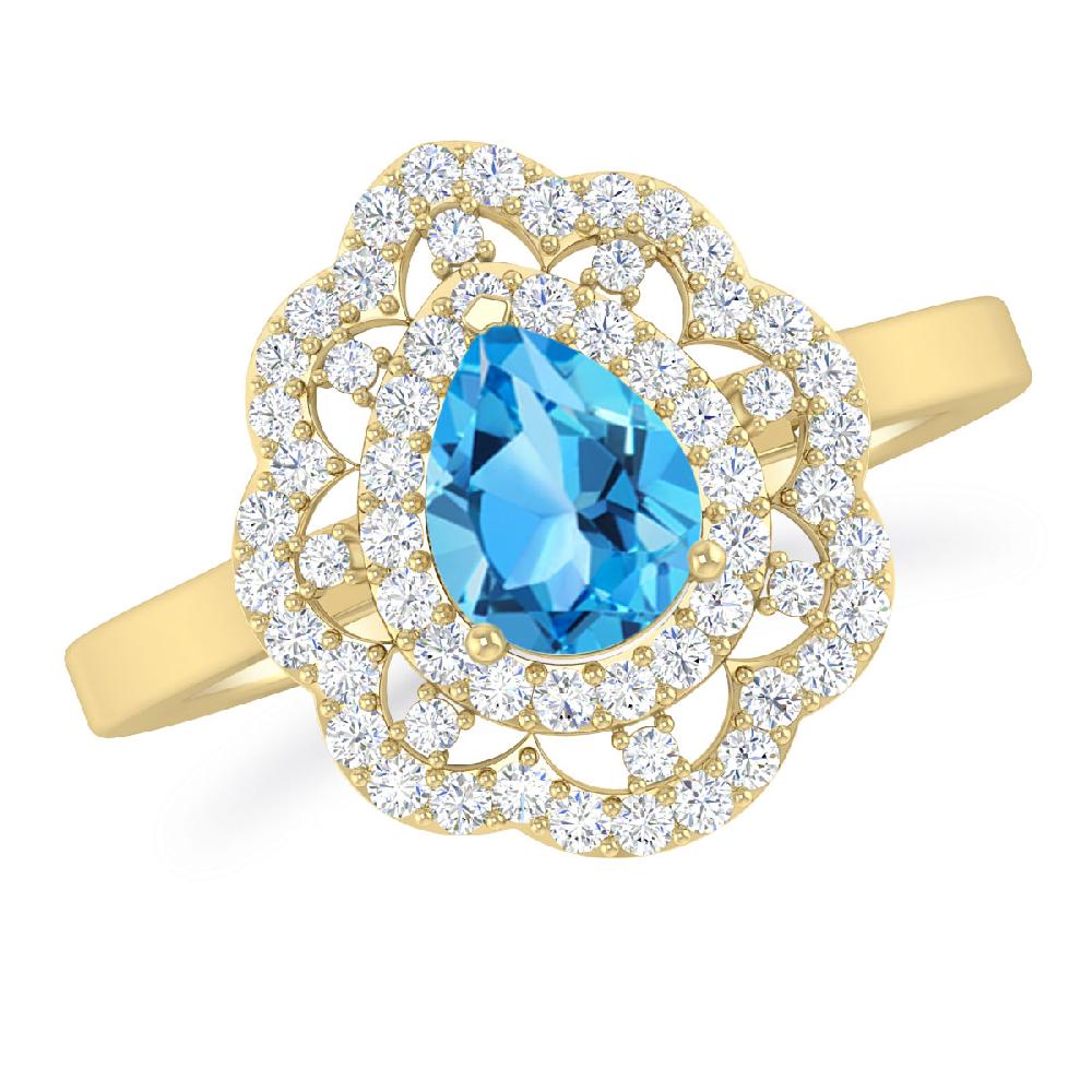 Yellow Gold - Blue Topaz