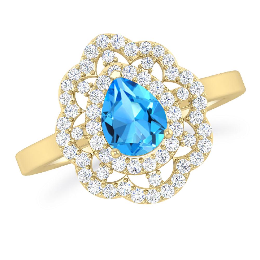 Yellow Gold - Blue Topaz