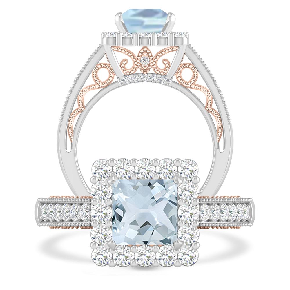 White Gold/Rose Gold - Aquamarine