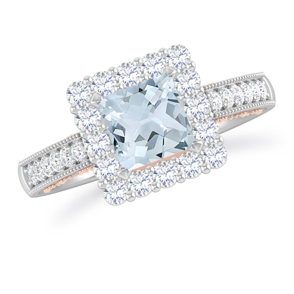 White Gold/Rose Gold - Aquamarine