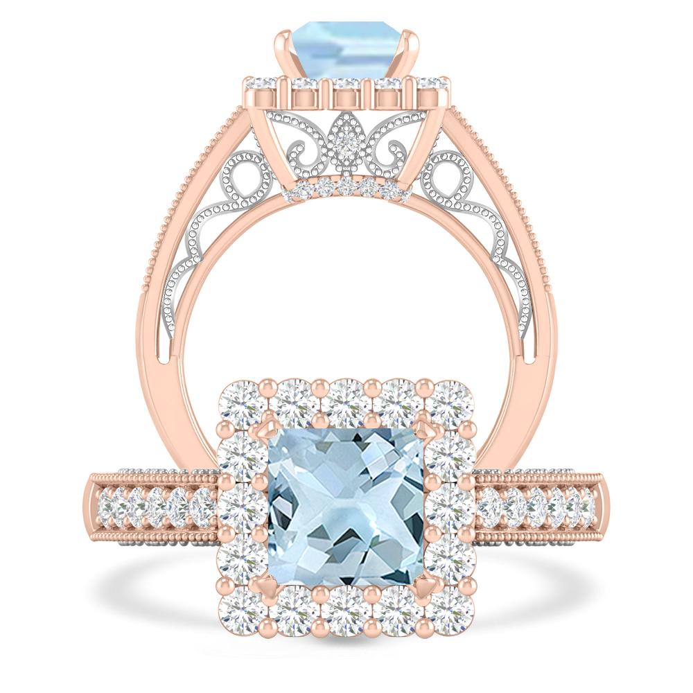 Rose Gold/White Gold - Aquamarine