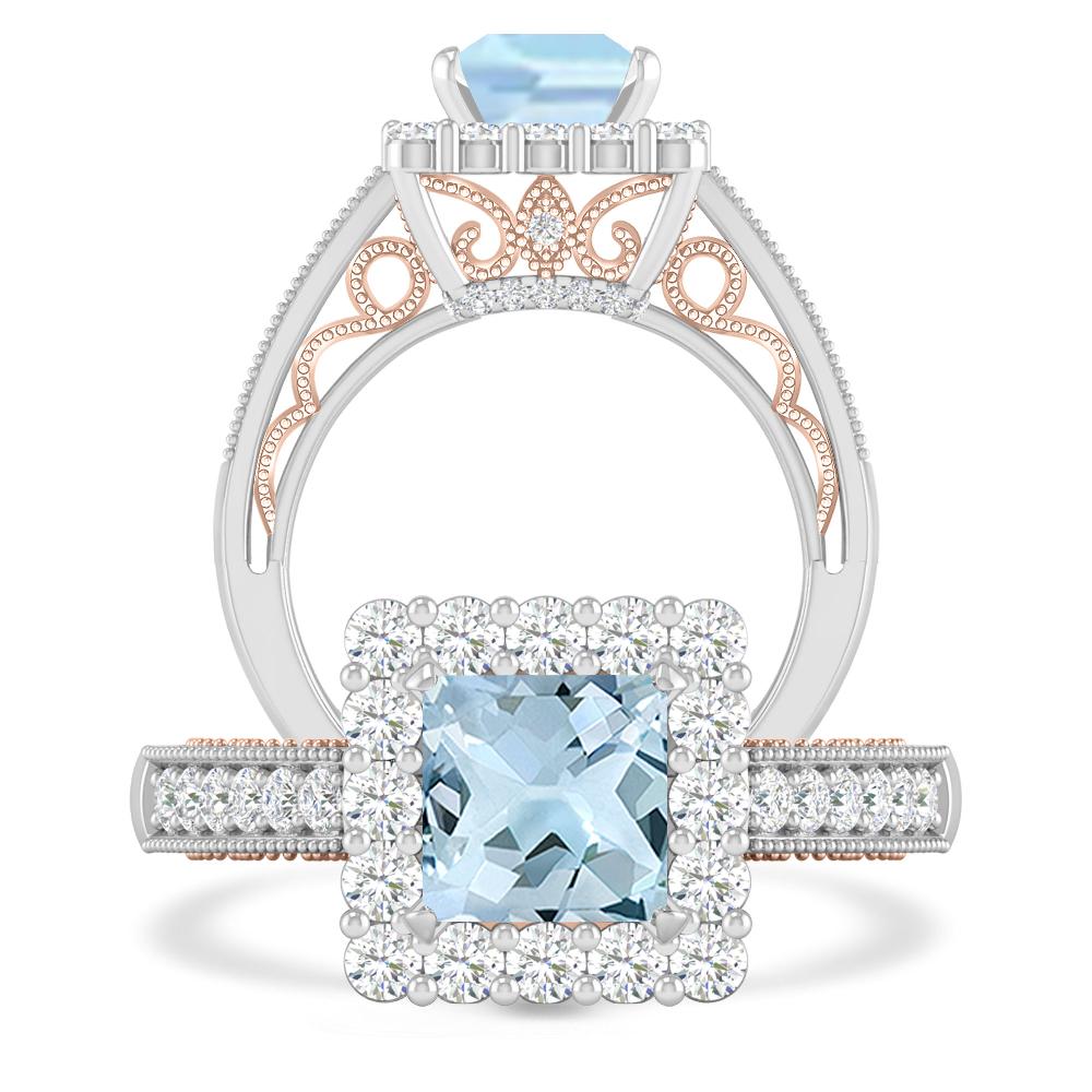 White Gold/Rose Gold - Aquamarine