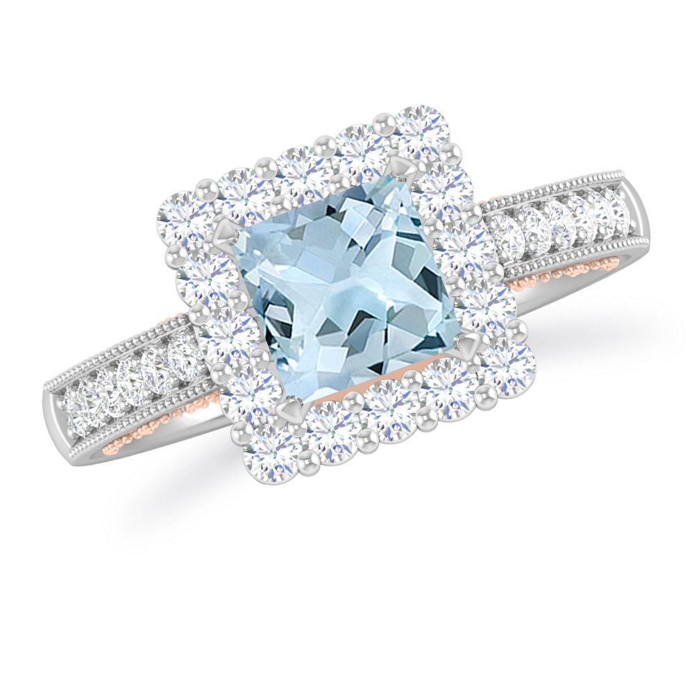 White Gold/Rose Gold - Aquamarine