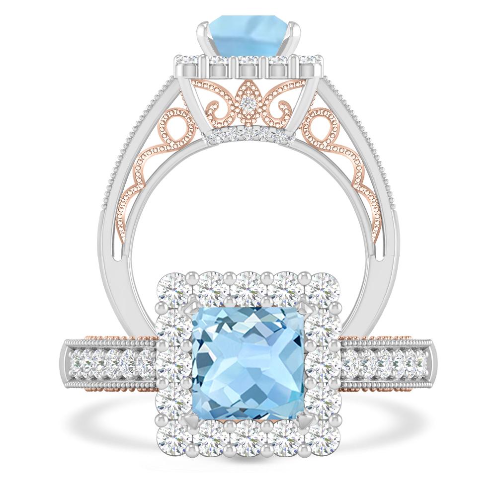 White Gold/Rose Gold - Aquamarine