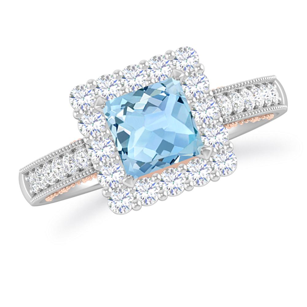 White Gold/Rose Gold - Aquamarine