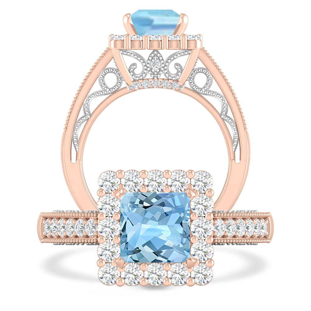 Rose Gold/White Gold - Aquamarine