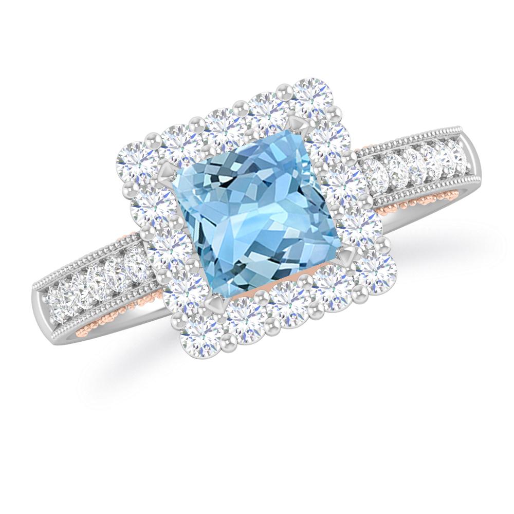 White Gold/Rose Gold - Aquamarine