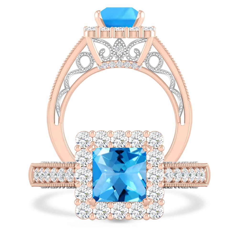 Rose Gold/White Gold - Blue Topaz