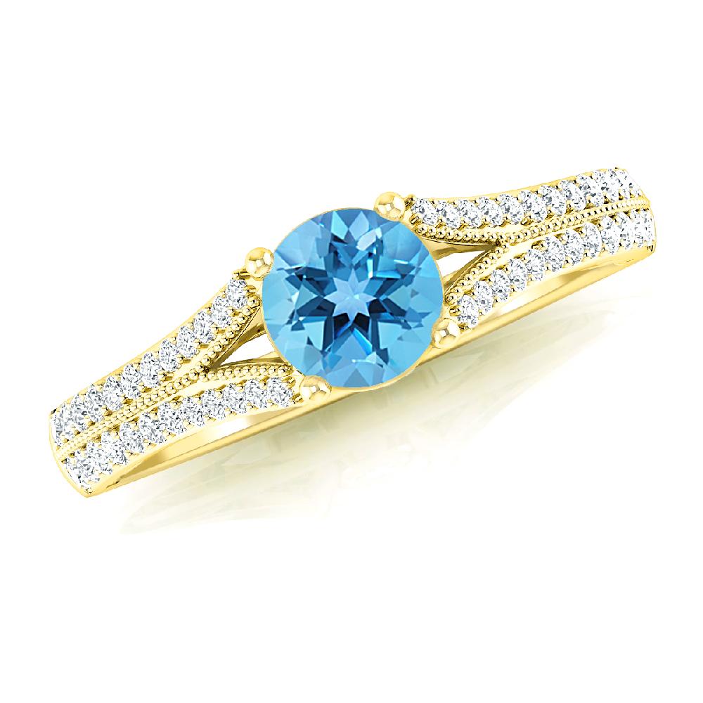 Yellow Gold - Blue Topaz