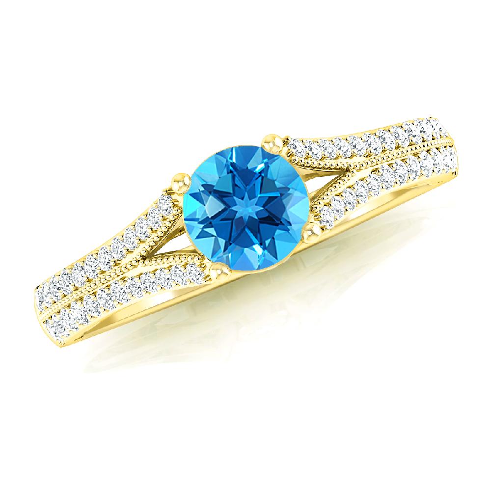 Yellow Gold - Blue Topaz