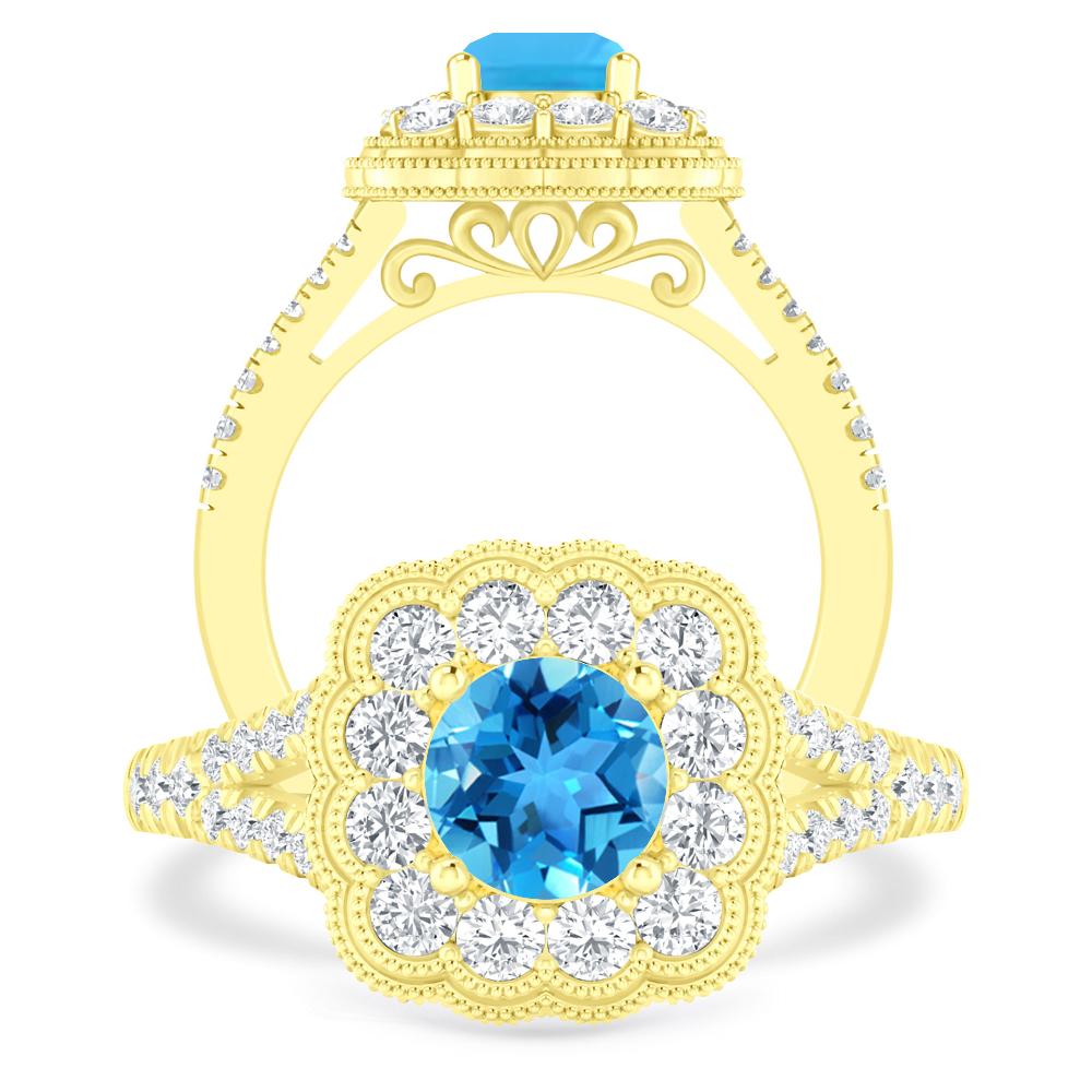 Yellow Gold - Blue Topaz