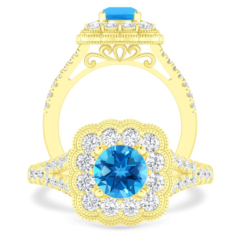 Yellow Gold - Blue Topaz