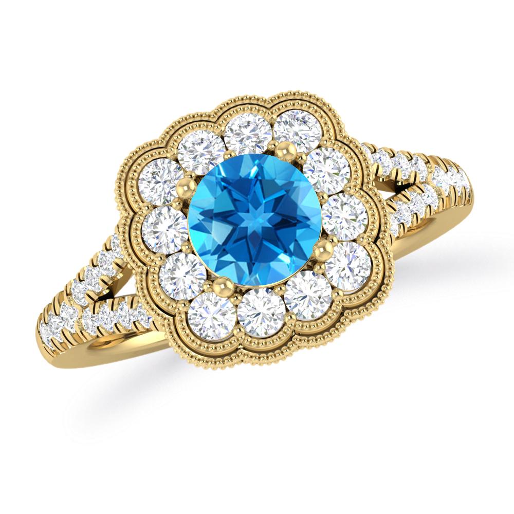 Yellow Gold - Blue Topaz