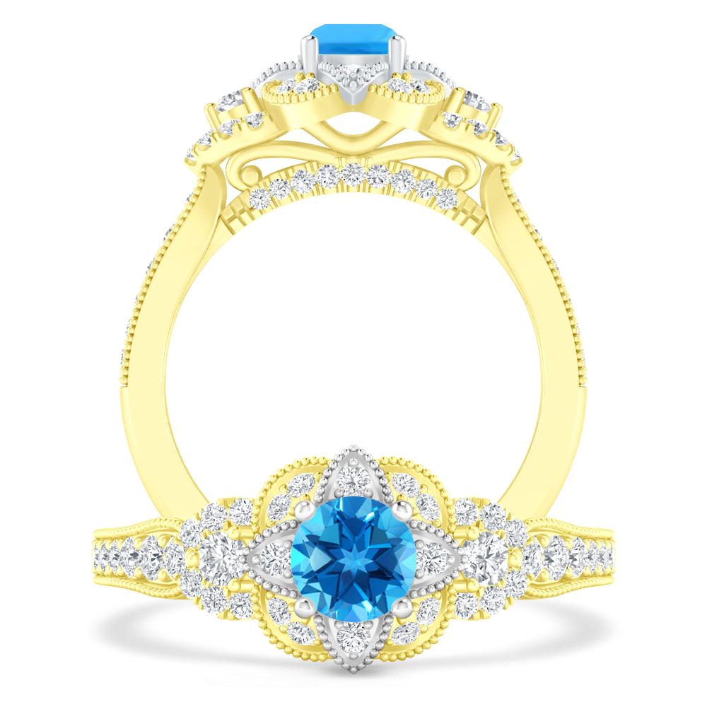 Yellow Gold - Blue Topaz