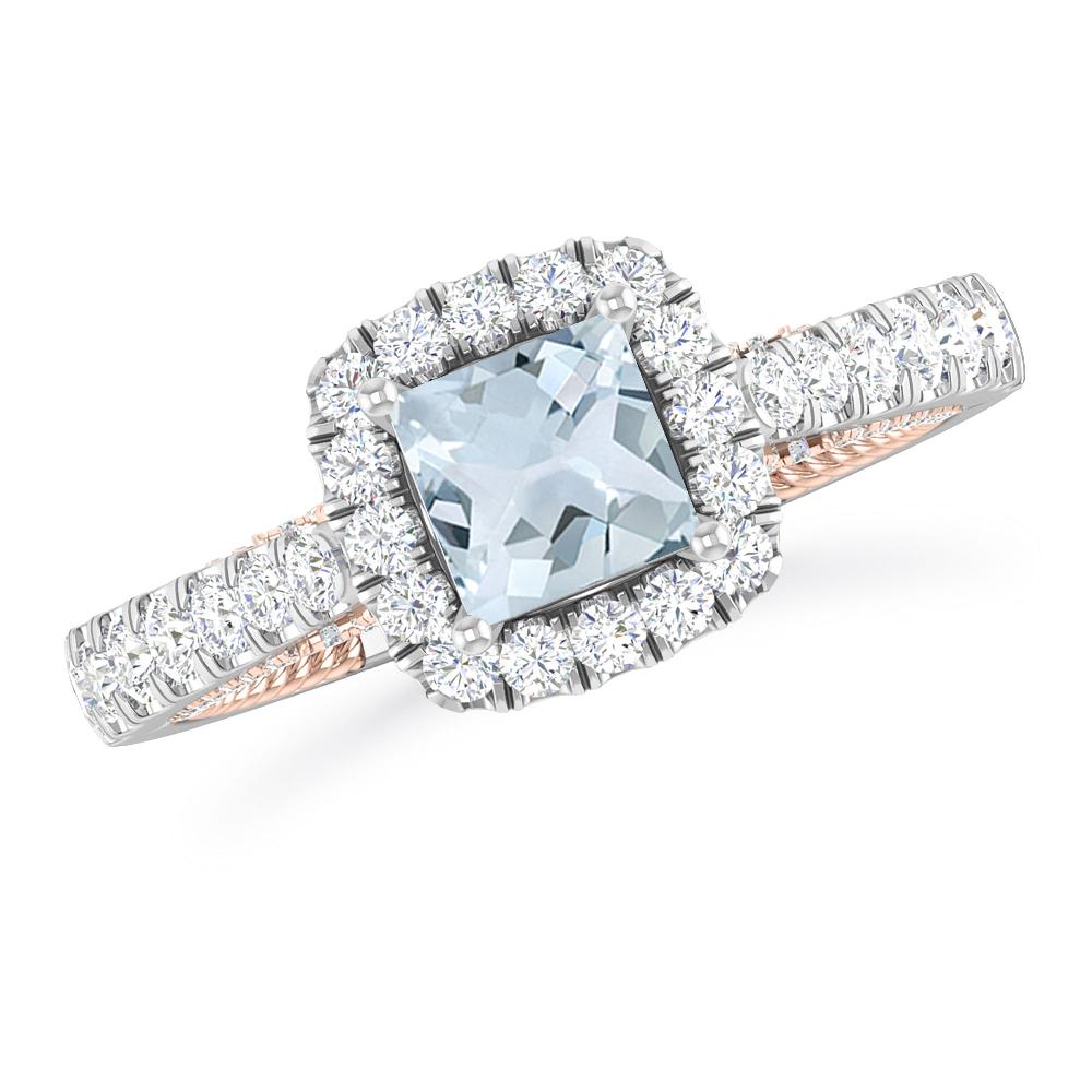 White Gold/Rose Gold - Aquamarine