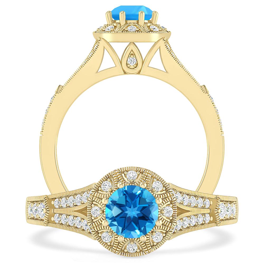 Yellow Gold - Blue Topaz