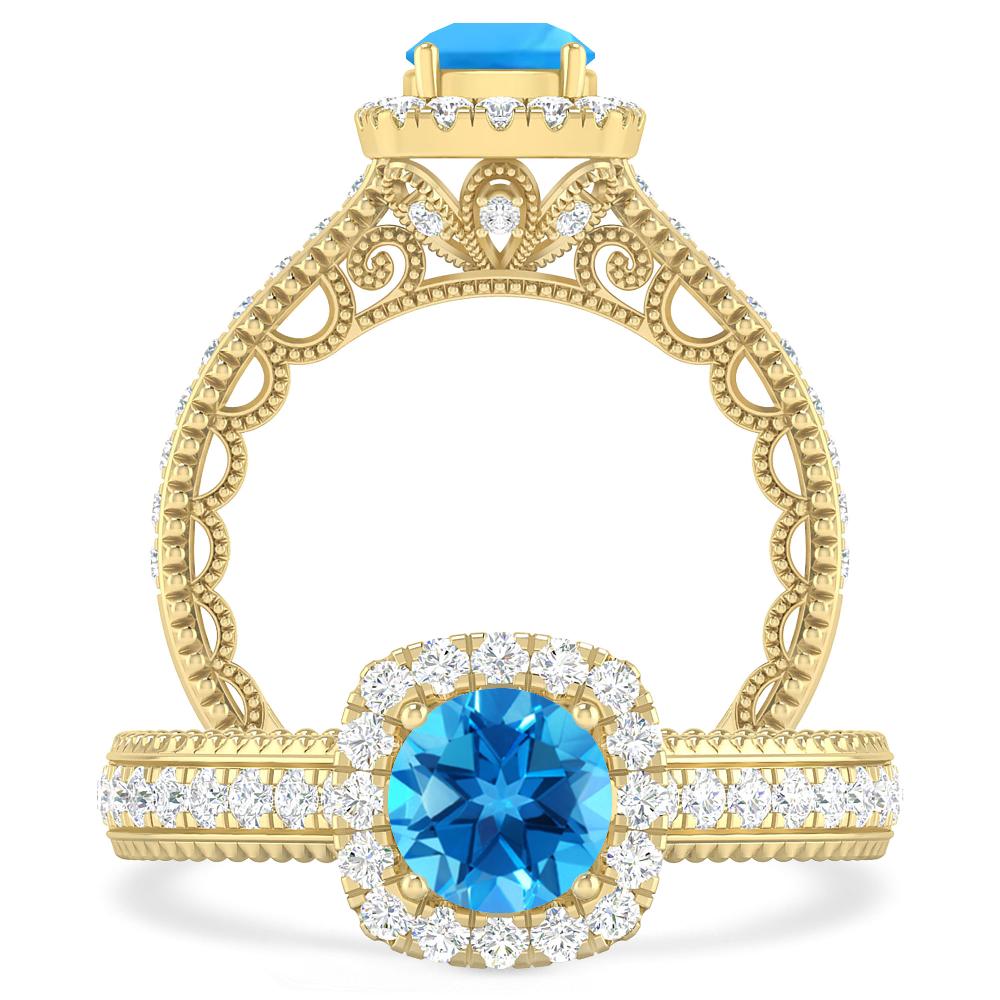 Yellow Gold - Blue Topaz