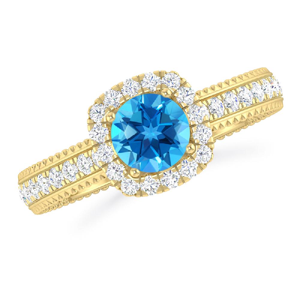 Yellow Gold - Blue Topaz