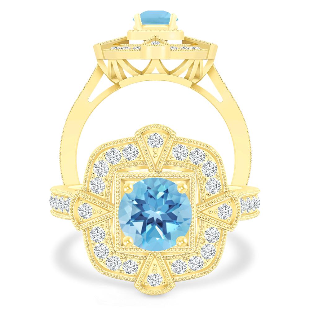 Yellow Gold - Blue Topaz