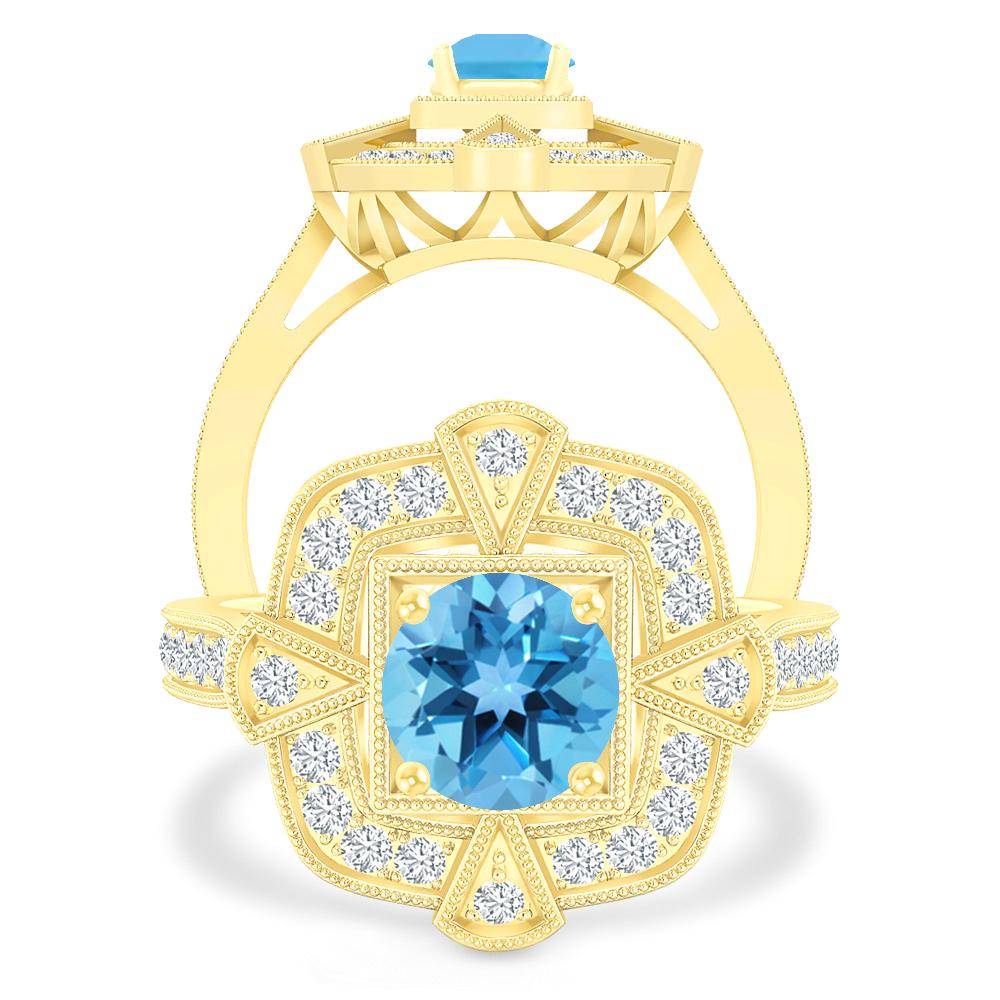 Yellow Gold - Blue Topaz