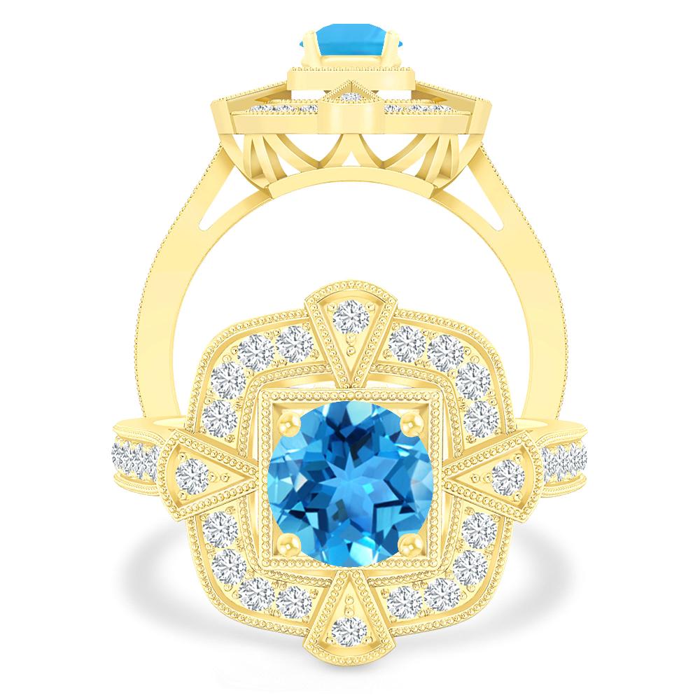 Yellow Gold - Blue Topaz