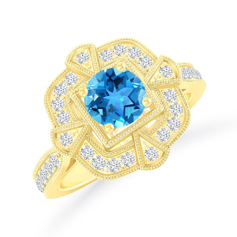 Yellow Gold - Blue Topaz