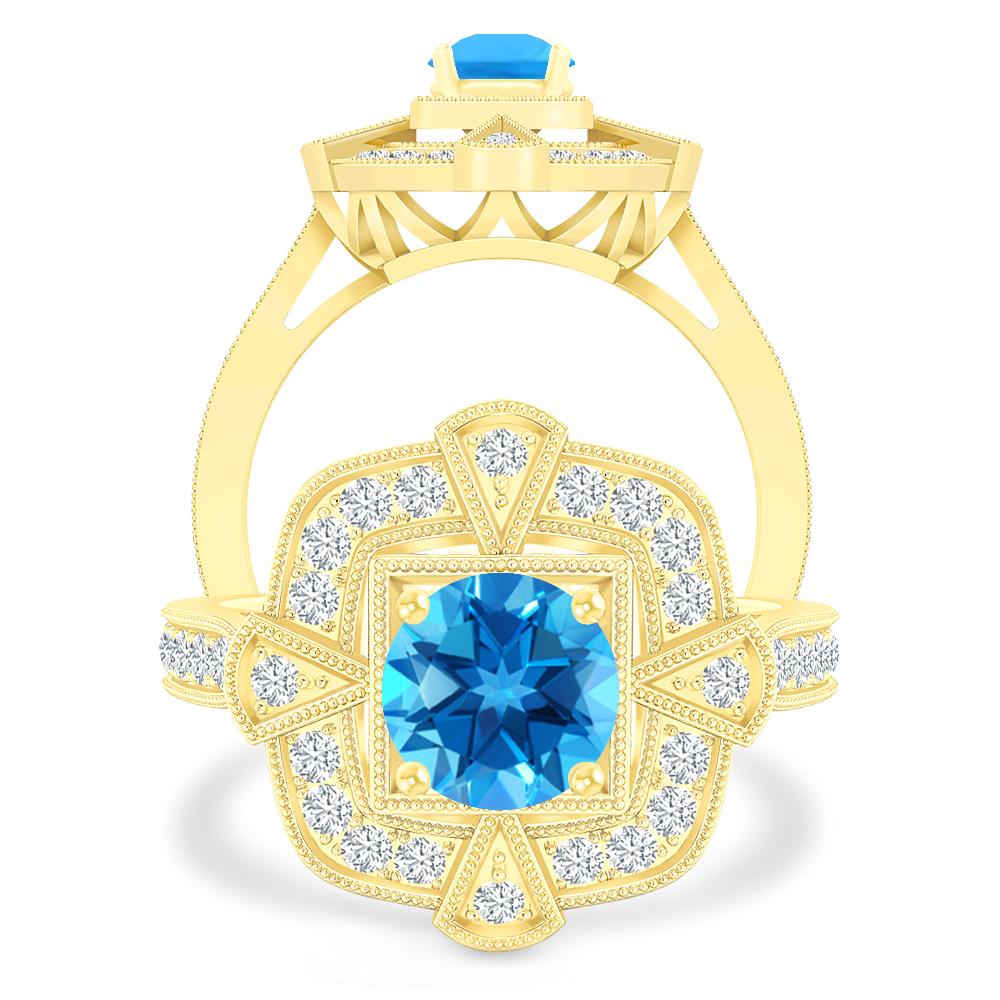 Yellow Gold - Blue Topaz