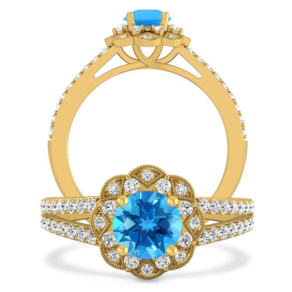 Yellow Gold - Blue Topaz