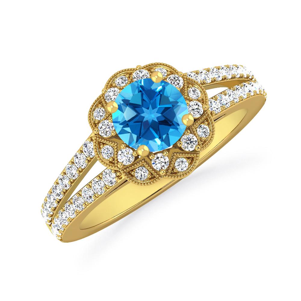 Yellow Gold - Blue Topaz