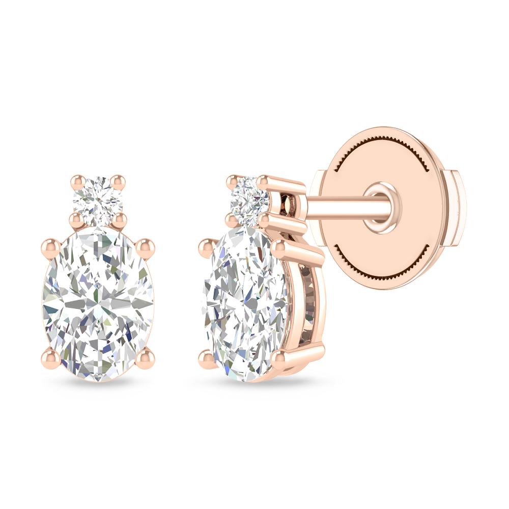 18K 7X5 MM Oval Gemstone & Round White Diamond Ladies store Stud Earrings, Rose Gold