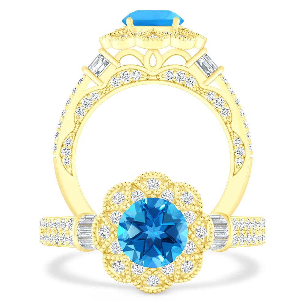 Yellow Gold - Blue Topaz