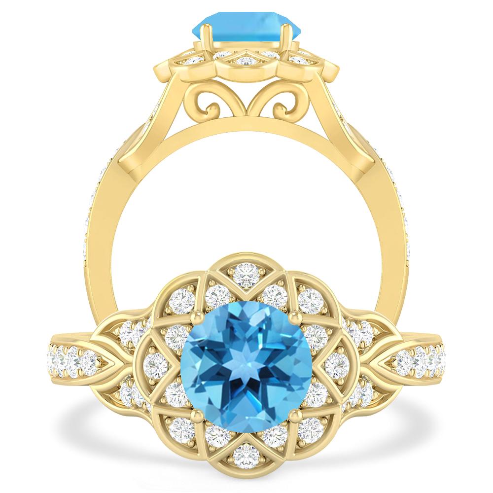 Yellow Gold - Blue Topaz