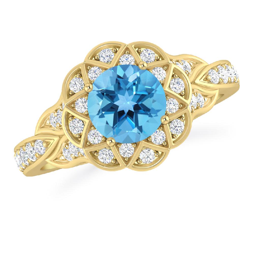 Yellow Gold - Blue Topaz