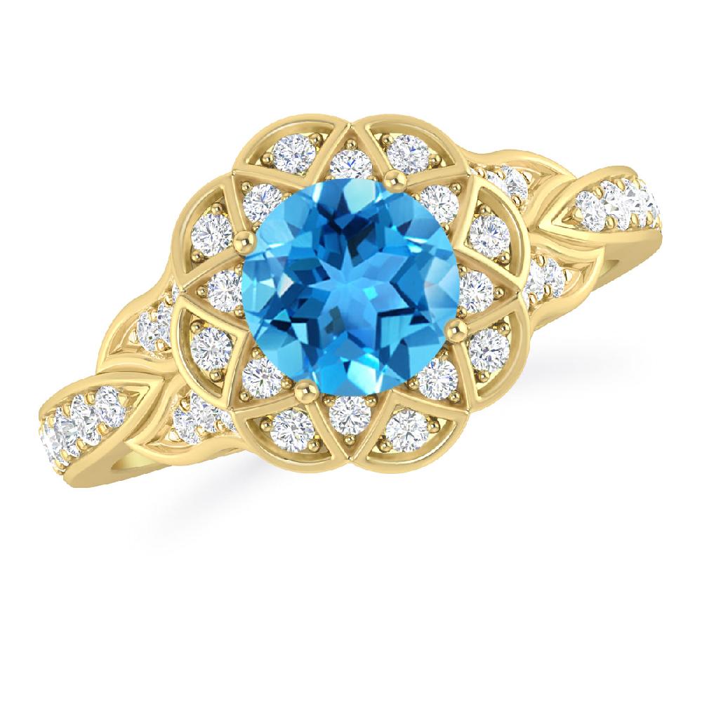 Yellow Gold - Blue Topaz