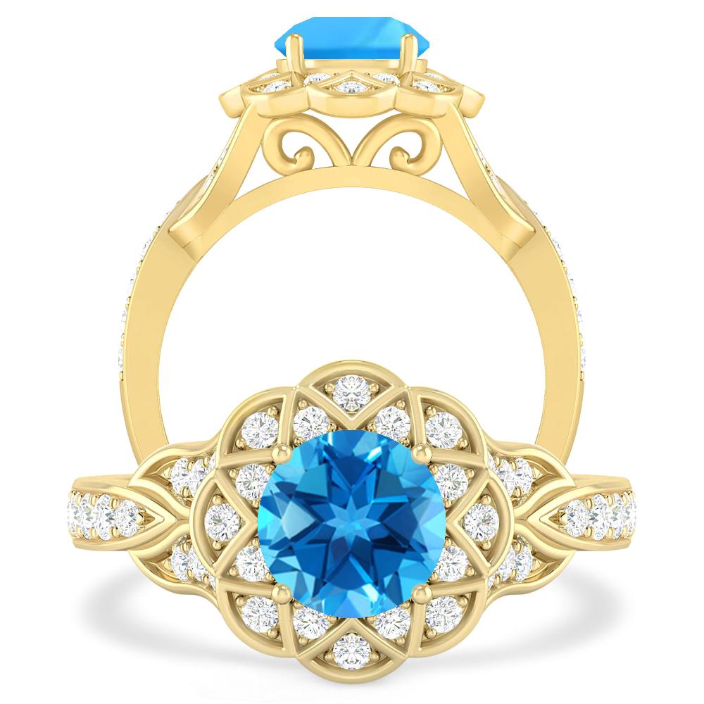 Yellow Gold - Blue Topaz