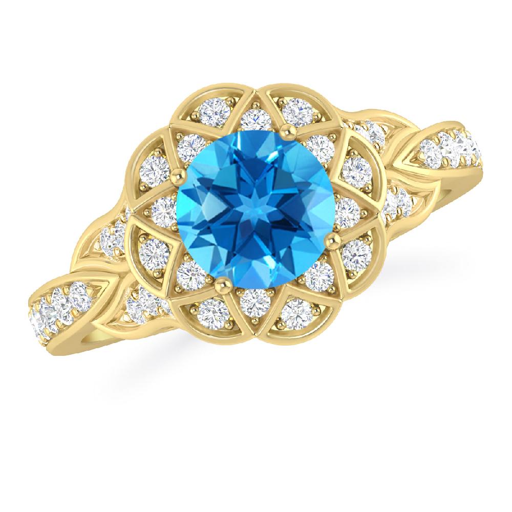 Yellow Gold - Blue Topaz