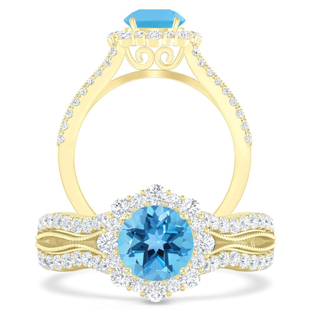 Yellow Gold - Blue Topaz