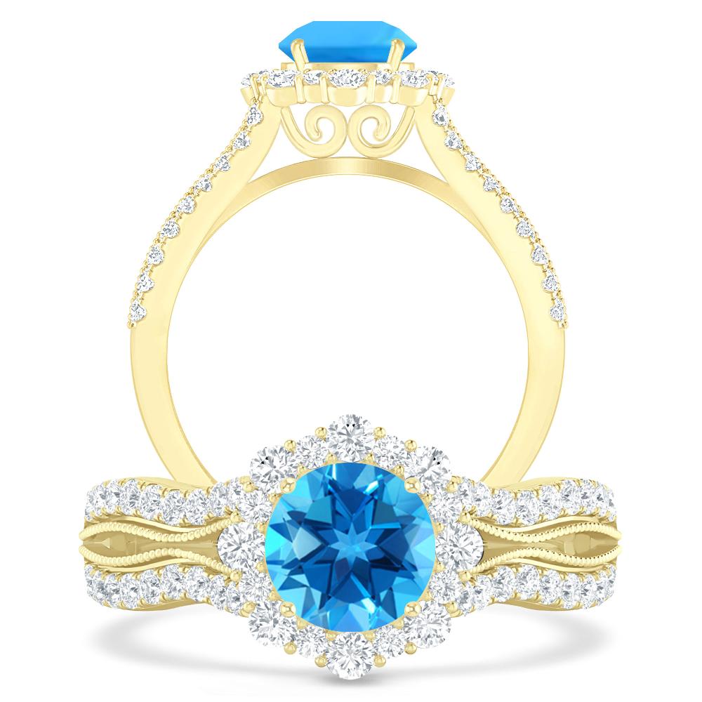 Yellow Gold - Blue Topaz