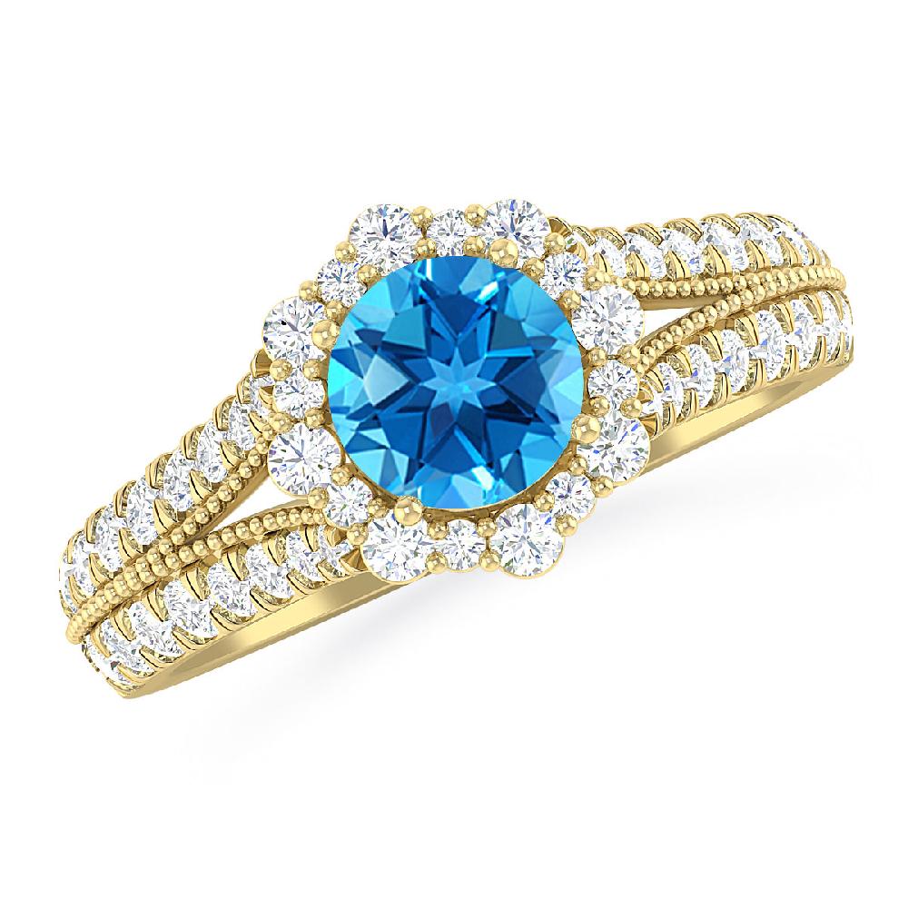 Yellow Gold - Blue Topaz