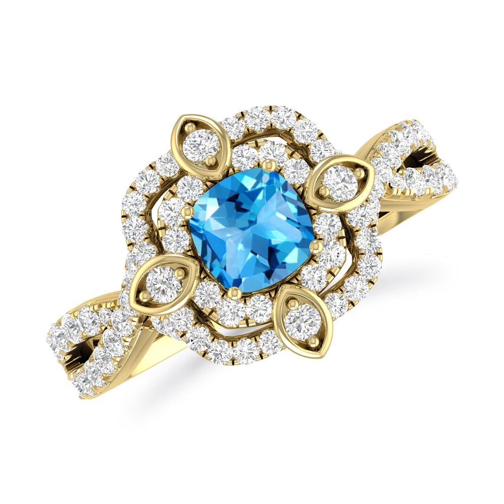 Yellow Gold - Blue Topaz