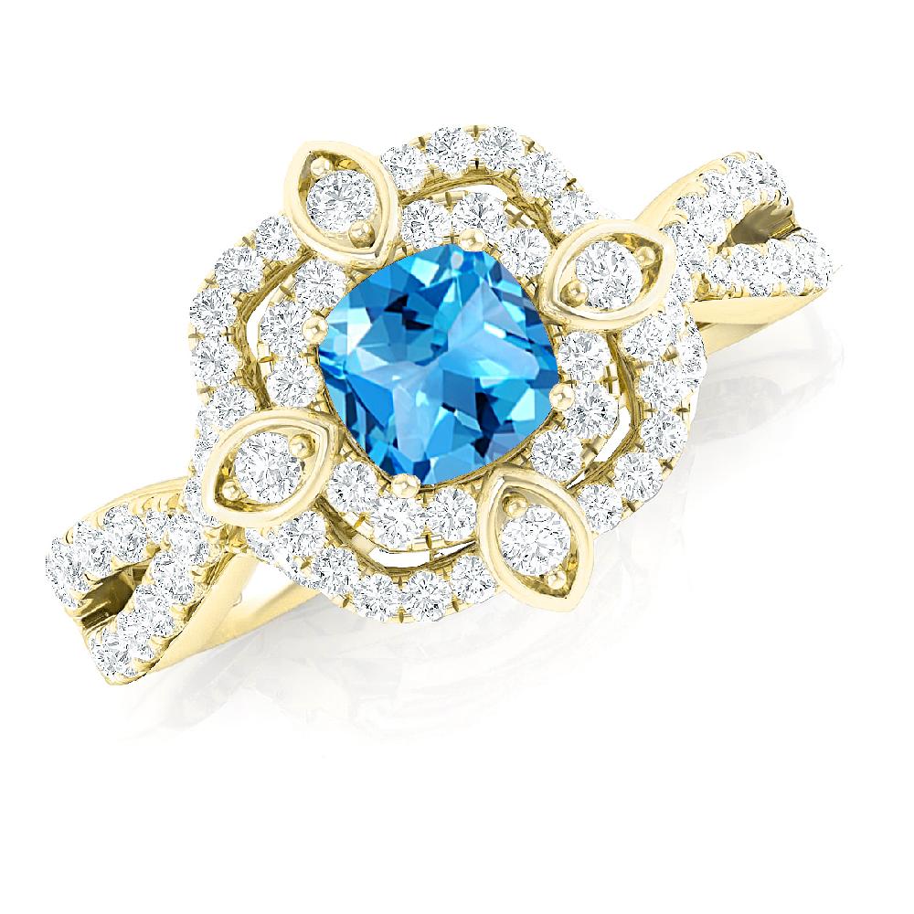 Yellow Gold - Blue Topaz