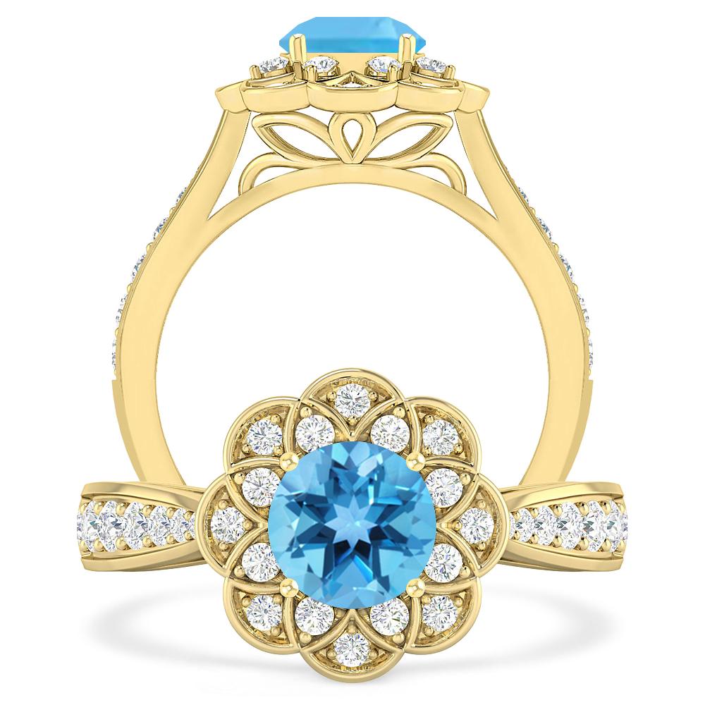 Yellow Gold - Blue Topaz