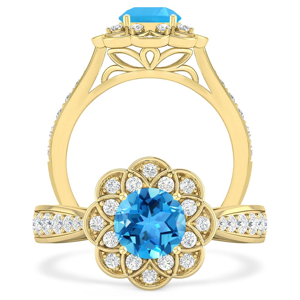 Yellow Gold - Blue Topaz