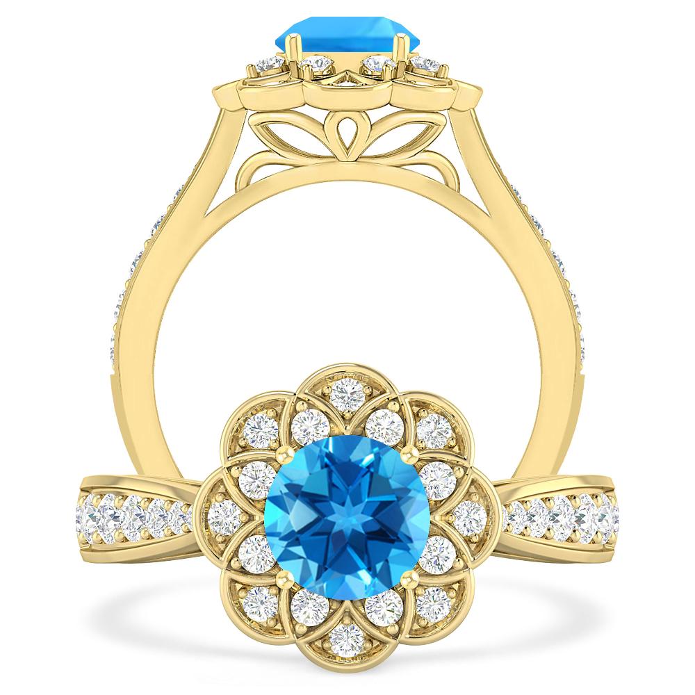 Yellow Gold - Blue Topaz