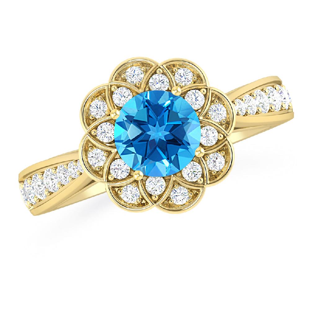 Yellow Gold - Blue Topaz